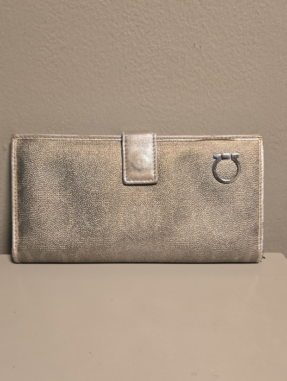 Salvatore Ferragamo Authentic Metallic Silver Long Wallet